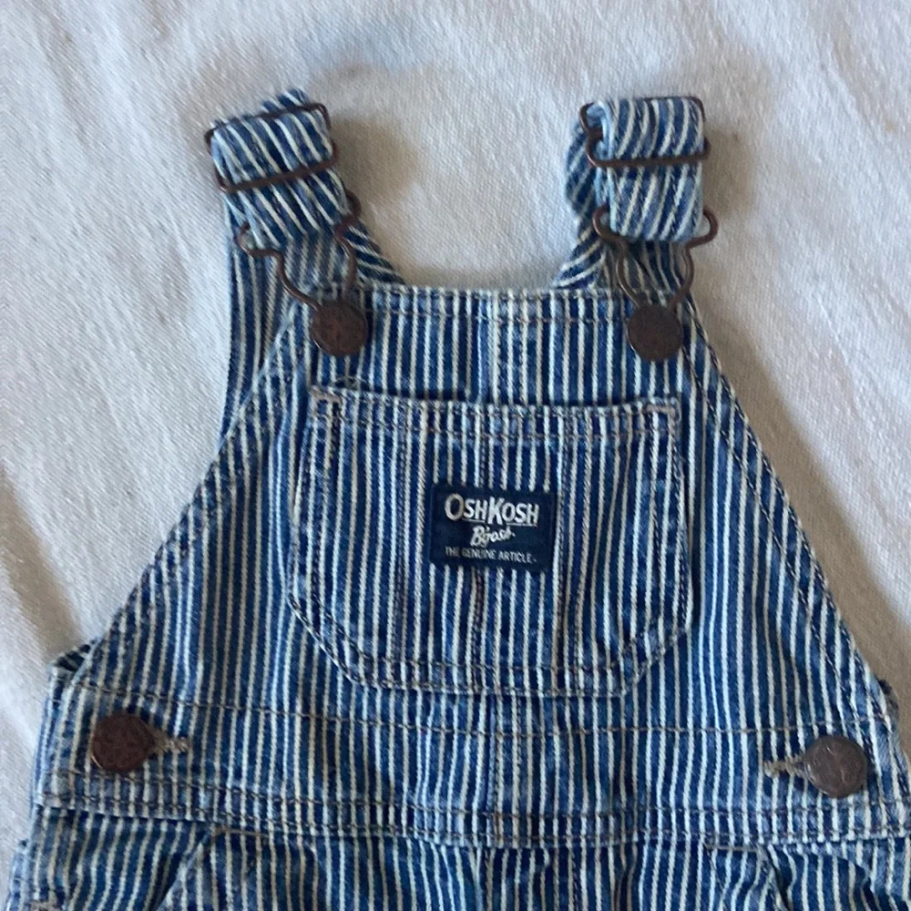 OSHKOSH BGOSH Overalls Engineer Jeans Pinstripe Stripes Blue White Canvas